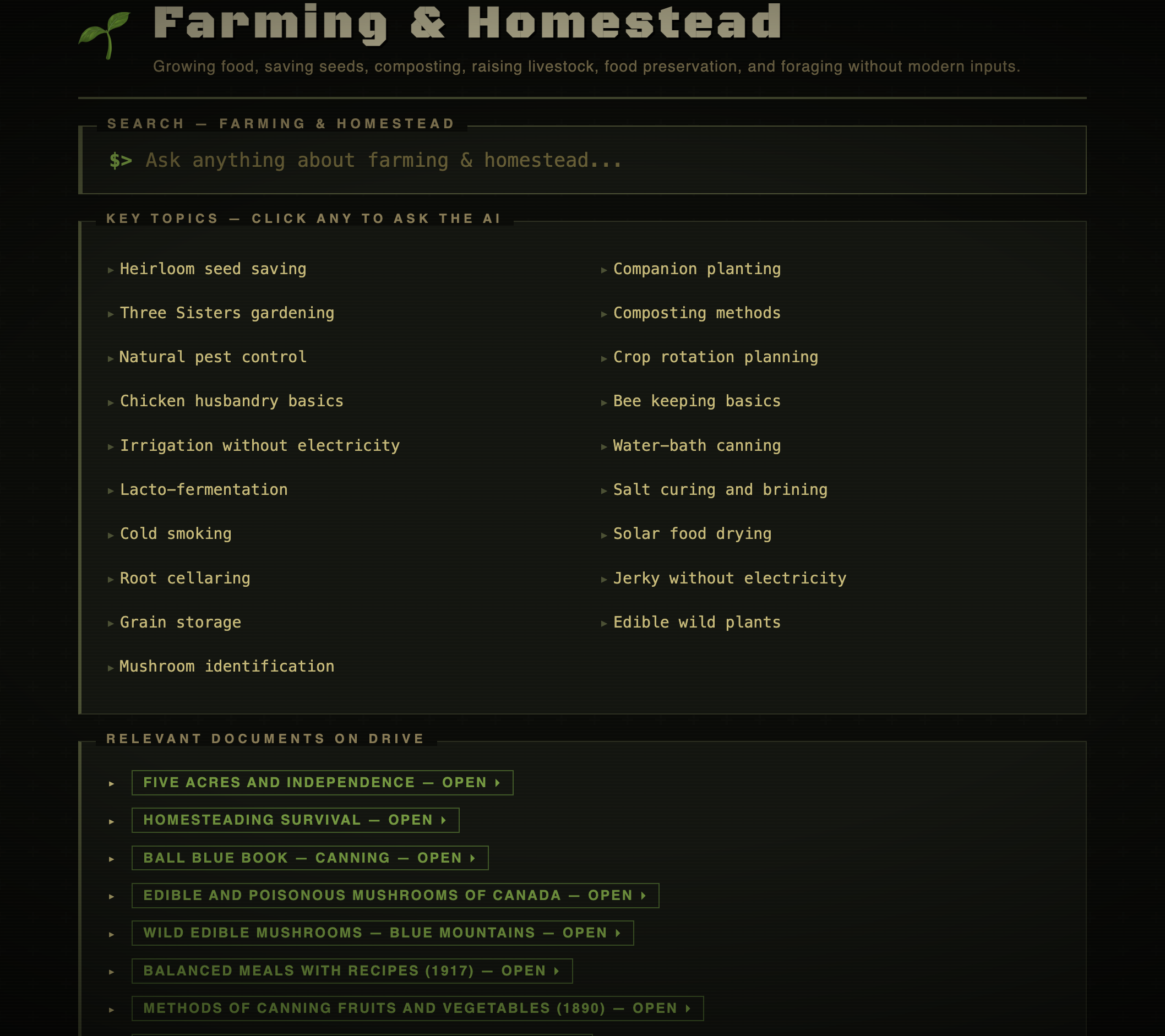 Farming and Homestead knowledge module